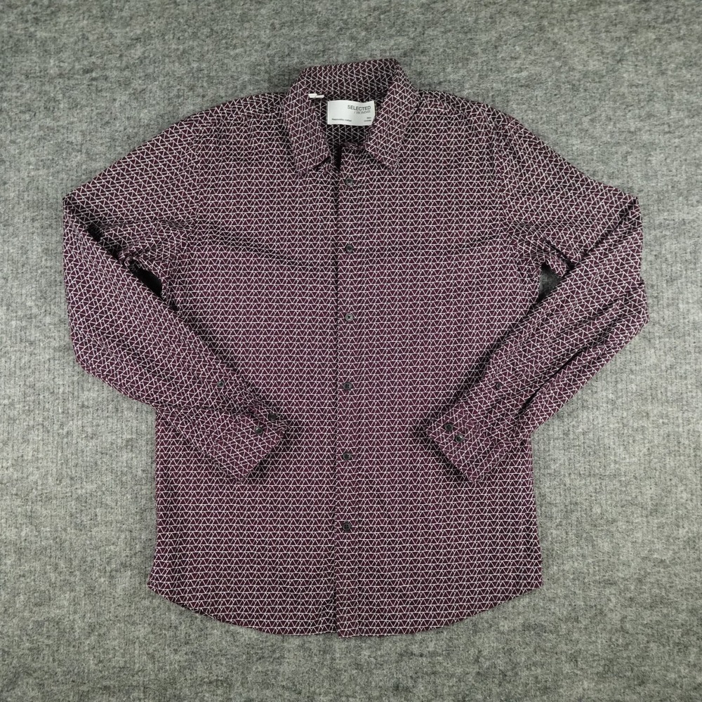 Selected Homme Shirt Mens 16.5 Burgundy Large Slim Fit Geometric Casual Workwear